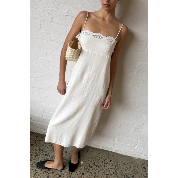 Posse Darya Dress in Cream | Midi Dresses | Luxury Shoes , view 3