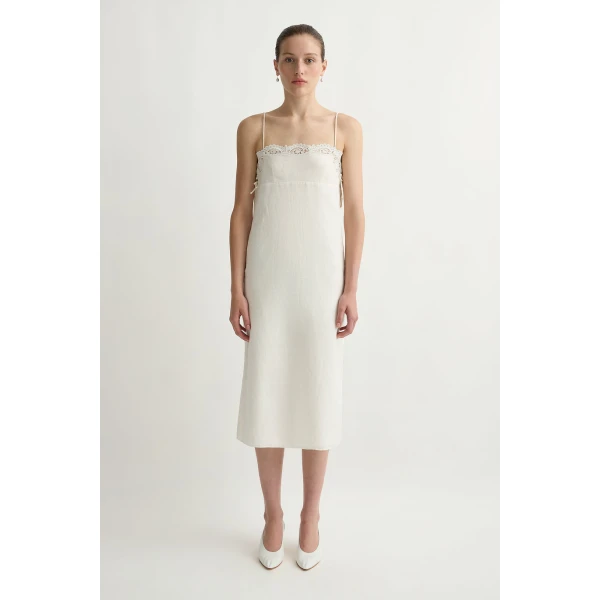 Posse Darya Dress in Cream | Midi Dresses | Luxury Shoes , view 6