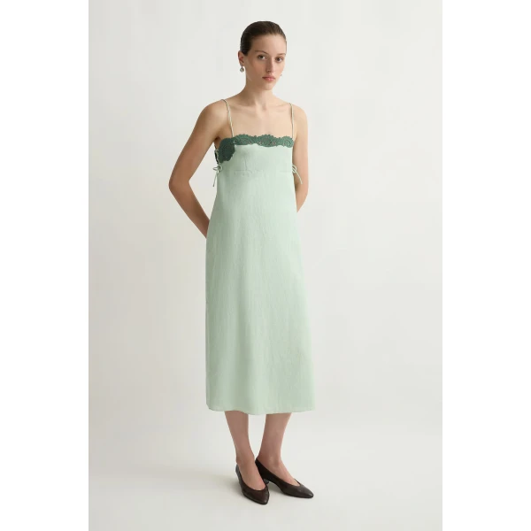 Posse Darya Dress in Green | Midi Dresses | Luxury Shoes , view 2