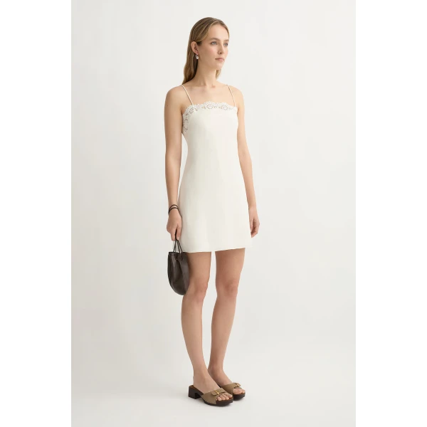 Posse Darya Mini Dress in Cream | Mini Dresses | Luxury Shoes , view 4