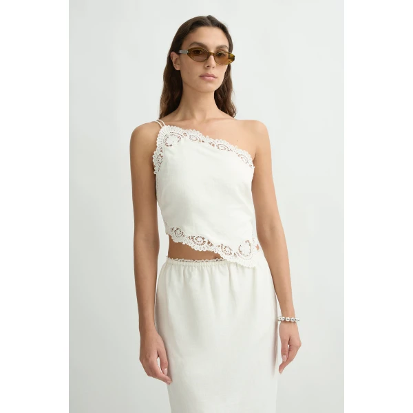 Posse Darya One Shoulder Top in Cream | Tops | Luxury Shoes , view 2