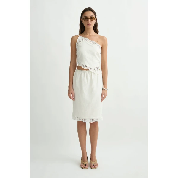 Posse Darya Skirt in Cream | Midi Skirts | Luxury Shoes , view 2