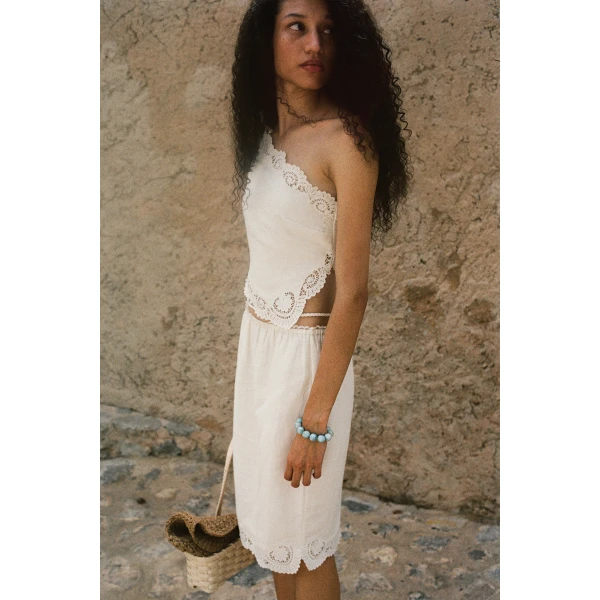 Posse Darya Skirt in Cream | Midi Skirts | Luxury Shoes , view 3