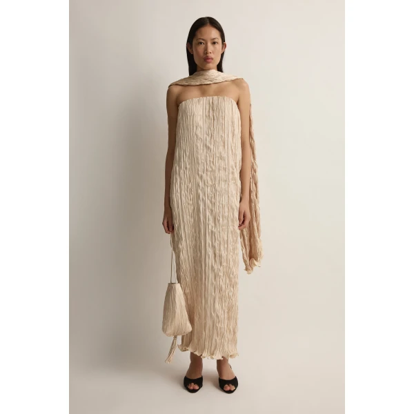 Posse Esme Strapless Dress in Cream | Midi Dresses | Luxury Shoes , view 2