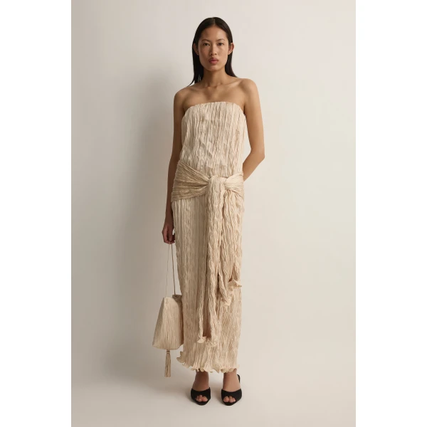 Posse Esme Strapless Dress in Cream | Midi Dresses | Luxury Shoes , view 3