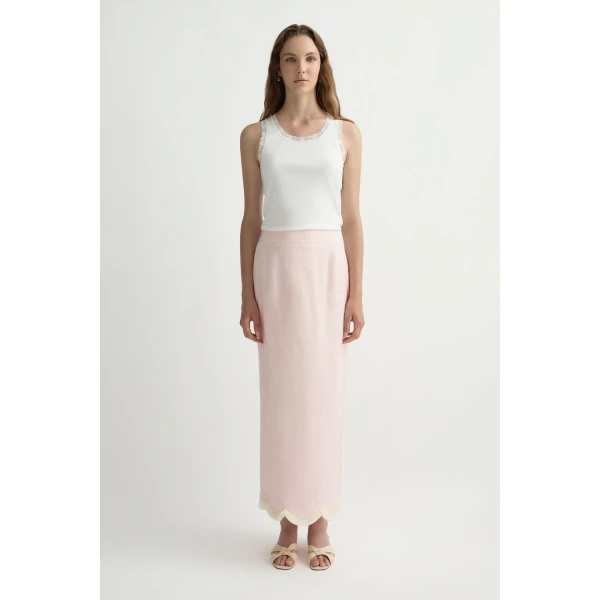 Posse Essie Column Skirt in Soft Pink | Maxi Skirts | Luxury Shoes , view 2