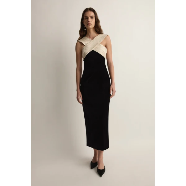 Posse Florian Dress in Black | Midi Dresses | Luxury Shoes , view 2