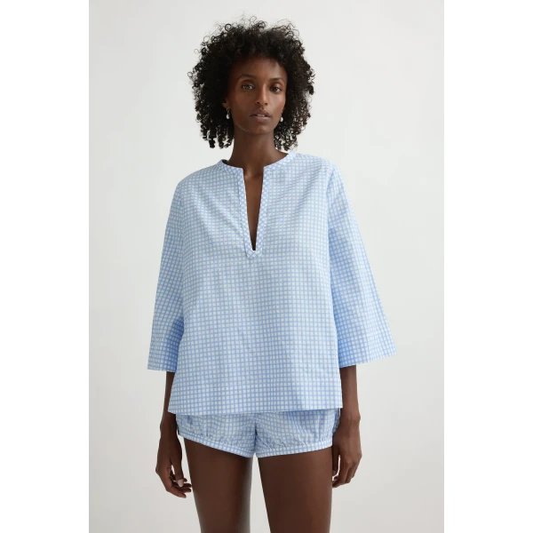 Posse Lila Blouse in Blue Gingham | Blouse | Luxury Shoes , view 2