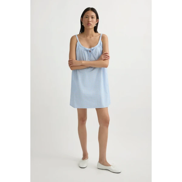 Posse Lila Mini Dress in Blue Gingham | Mini Dresses | Luxury Shoes , view 2