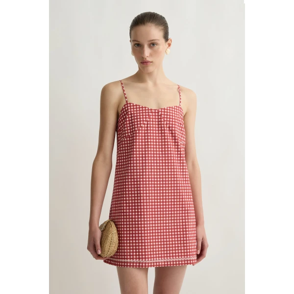 Posse Lindie Mini Dress in Rose Gingham | Mini Dresses | Luxury Shoes , view 2