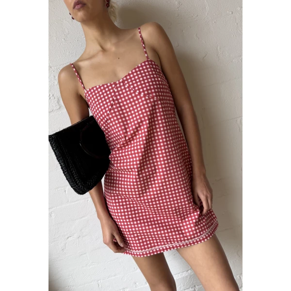 Posse Lindie Mini Dress in Rose Gingham | Mini Dresses | Luxury Shoes , view 3