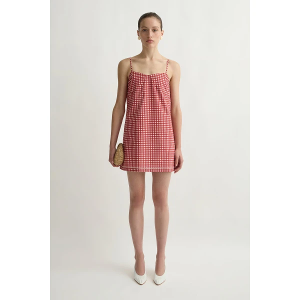 Posse Lindie Mini Dress in Rose Gingham | Mini Dresses | Luxury Shoes , view 4