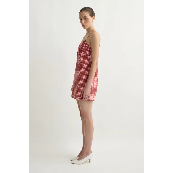Posse Lindie Mini Dress in Rose Gingham | Mini Dresses | Luxury Shoes , view 5