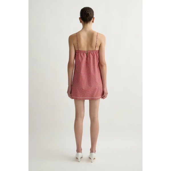 Posse Lindie Mini Dress in Rose Gingham | Mini Dresses | Luxury Shoes , view 6