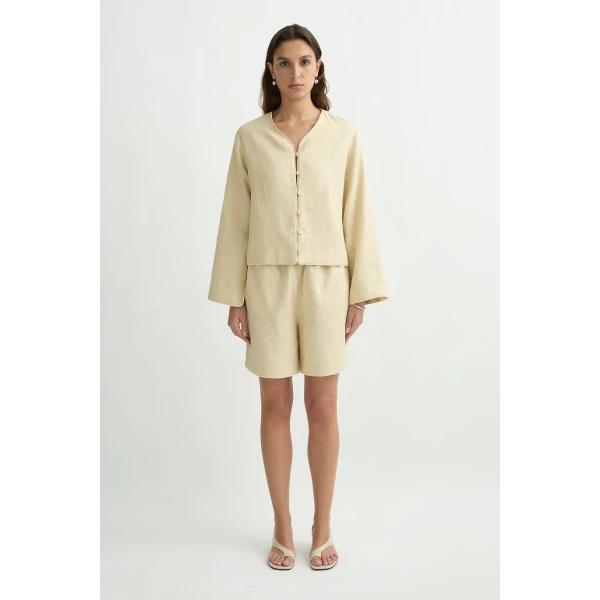 Posse Lucia Long Sleeve Blouse in Biscotti | Blouse | Luxury Shoes , view 2