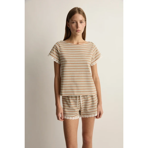 Posse Maeve Baby Tee in Toffee Stripe | T-shirts | Luxury Shoes , view 2