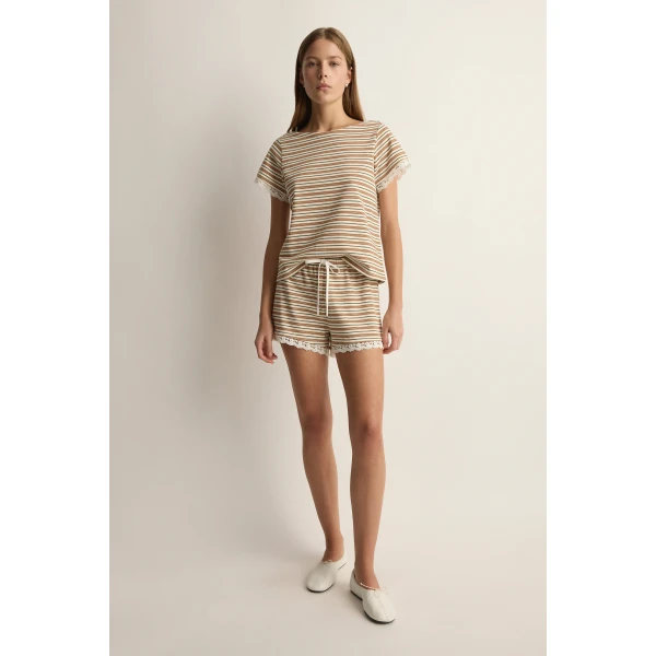 Posse Maeve Baby Tee in Toffee Stripe | T-shirts | Luxury Shoes , view 3