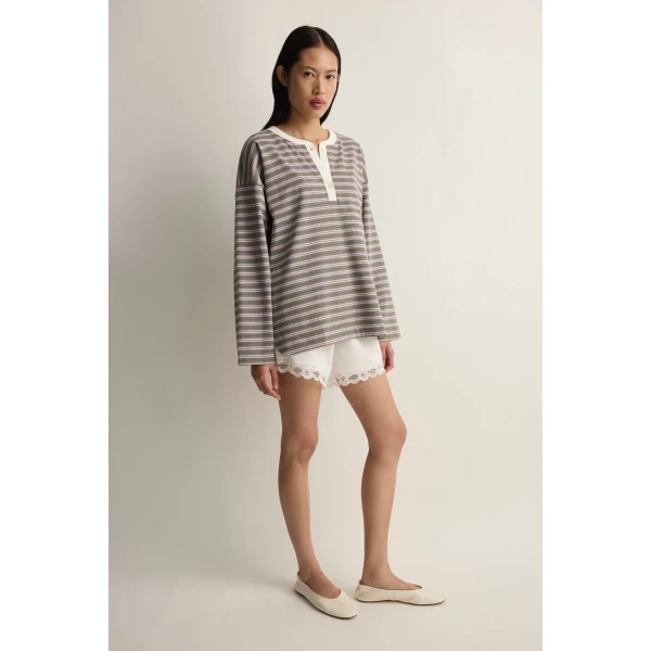 Posse Maeve Long Sleeve Top in Lilac Sage Stripe | Long Sleeve | Luxury Shoes , view 4