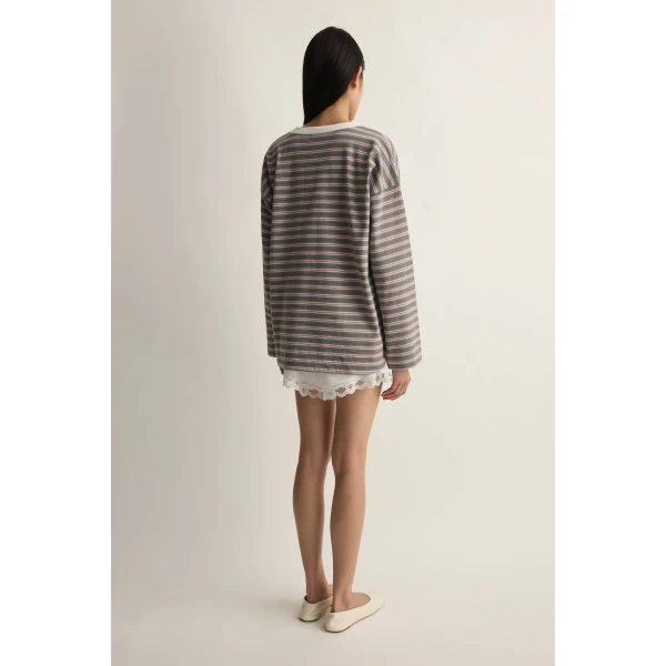 Posse Maeve Long Sleeve Top in Lilac Sage Stripe | Long Sleeve | Luxury Shoes , view 5