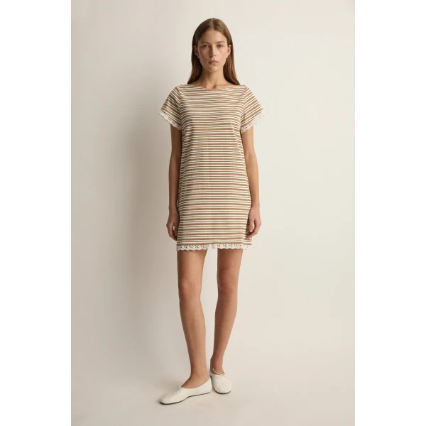 Posse Maeve Mini Dress in Toffee Stripe | Mini Dresses | Luxury Shoes , view 2