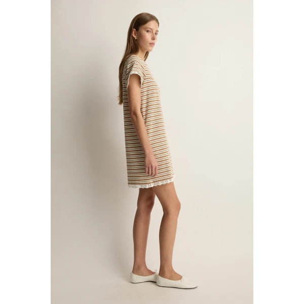 Posse Maeve Mini Dress in Toffee Stripe | Mini Dresses | Luxury Shoes , view 4