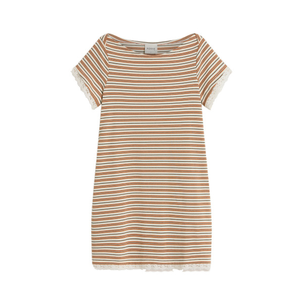 Posse Maeve Mini Dress in Toffee Stripe | Mini Dresses | Luxury Shoes 