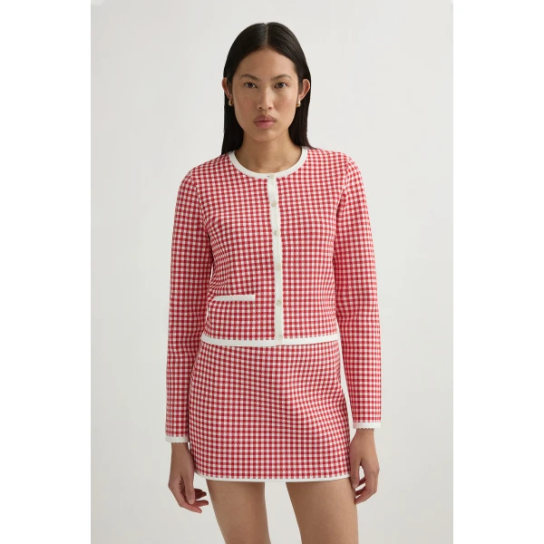 Posse Micah Cardigan in Red Gingham | Cardigan | Luxury Shoes , view 2