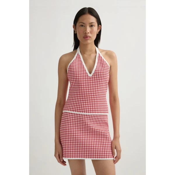 Posse Micah Halter Top in Red Gingham | Sleeveless | Luxury Shoes , view 2