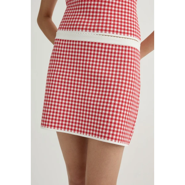Posse Micah Skirt in Red Gingham | Midi Skirts | Luxury Shoes , view 2