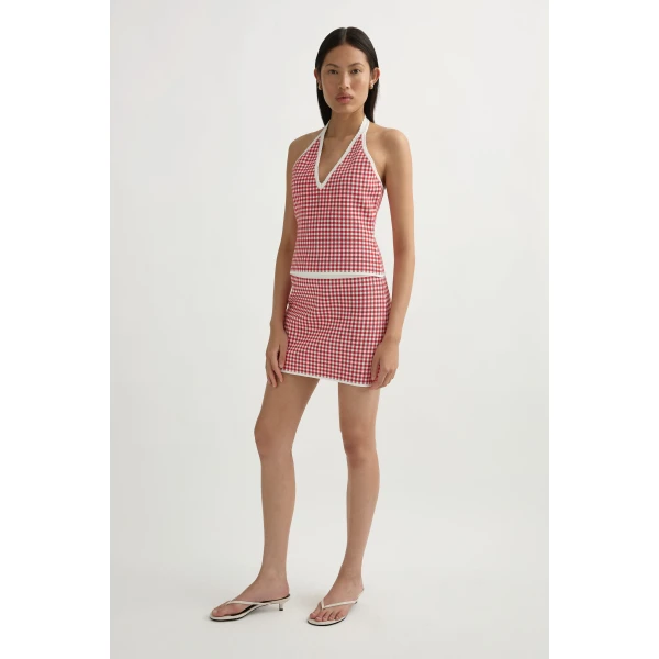 Posse Micah Skirt in Red Gingham | Midi Skirts | Luxury Shoes , view 4