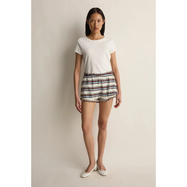 Posse Nadine Ruffle Short in Chocolate Multi Stripe | Shorts | Luxury Shoes , view 2