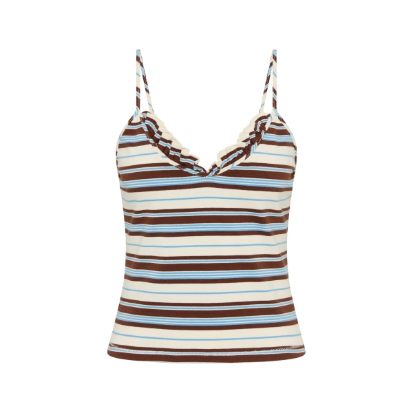 Posse Nadine Ruffle Tank in Chocolate Multi Stripe | Sleeveless | Luxury Shoes 