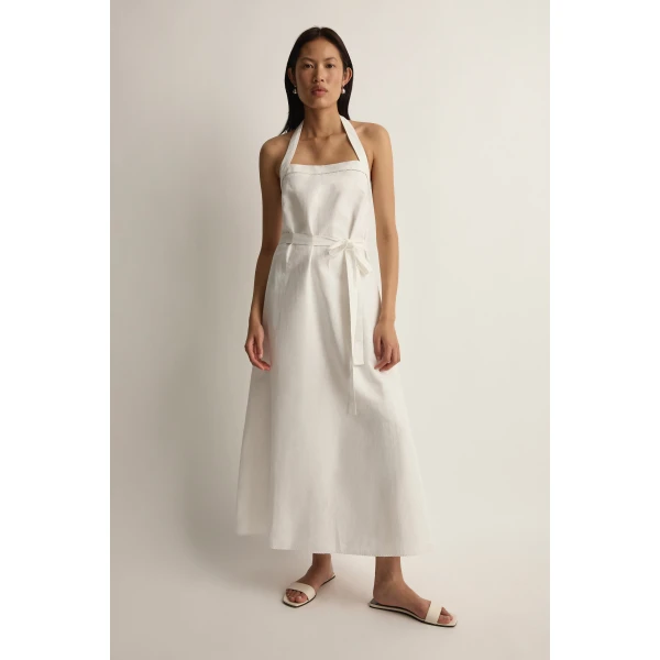 Posse Odette Wrap Dress in Cream | Midi Dresses | Luxury Shoes , view 2