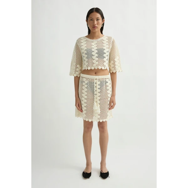 Posse Saskia Skirt in Ivory | Midi Skirts | Luxury Shoes , view 2