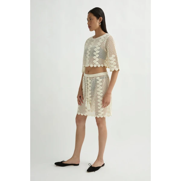 Posse Saskia Skirt in Ivory | Midi Skirts | Luxury Shoes , view 3
