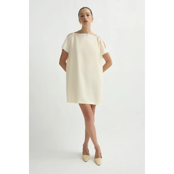Posse Tabitha Dress in Buttermilk | Midi Dresses | Luxury Shoes , view 2