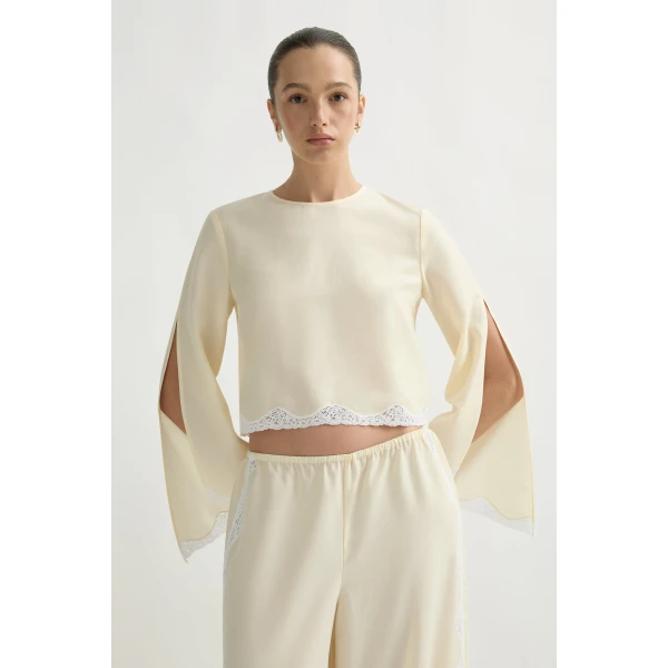 Posse Tabitha Long Sleeve Blouse in Buttermilk | Blouse | Luxury Shoes , view 2