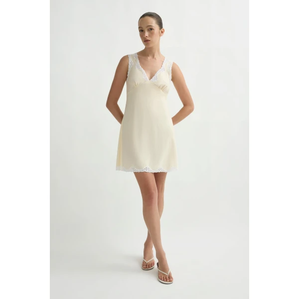 Posse Tabitha Slip Mini Dress in Buttermilk | Mini Dresses | Luxury Shoes , view 2