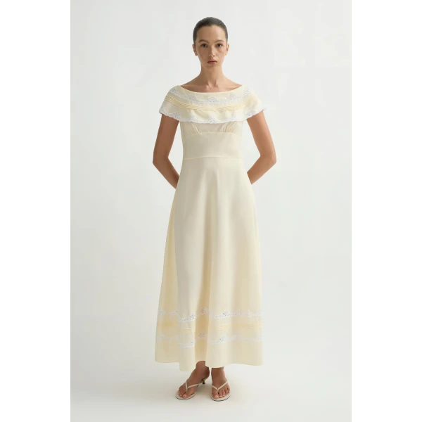 Posse Tabitha Sundress in Buttermilk | Midi Dresses | Luxury Shoes , view 2