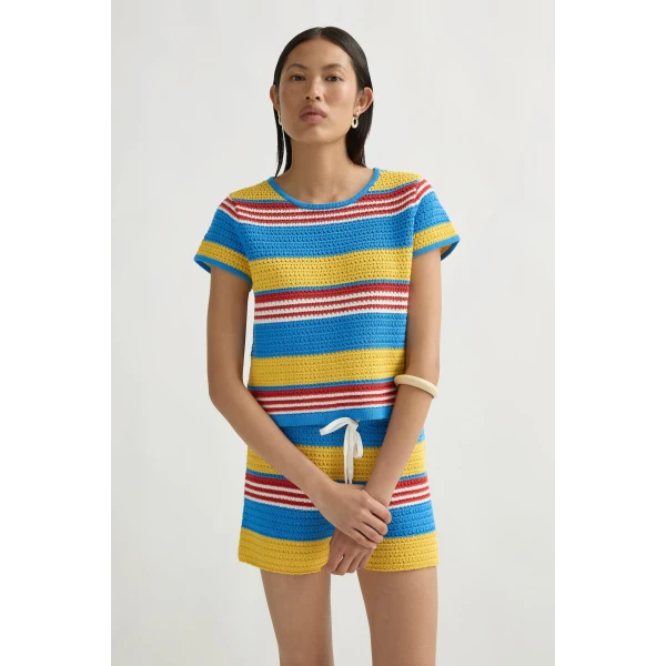 Posse Tammy Baby Tee in Blue Multistripe | T-shirts | Luxury Shoes , view 2
