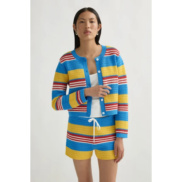 Posse Tammy Cardigan in Blue Multistripe | Cardigan | Luxury Shoes , view 2