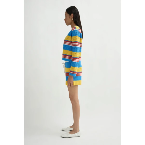 Posse Tammy Cardigan in Blue Multistripe | Cardigan | Luxury Shoes , view 4