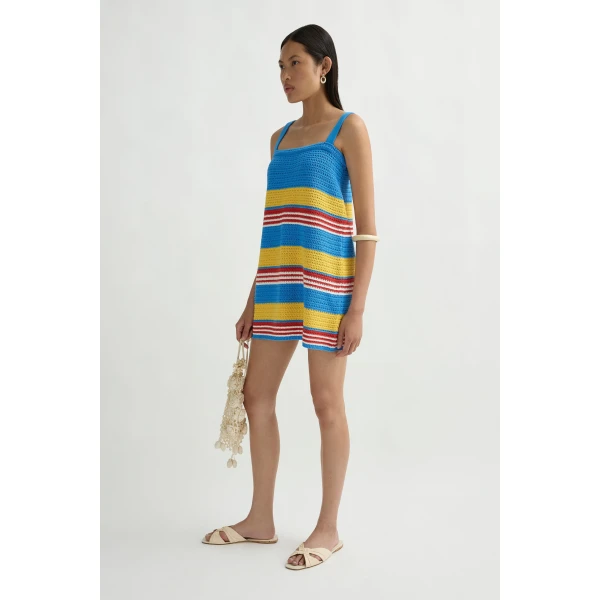 Posse Tammy Dress in Blue Multistripe | Midi Dresses | Luxury Shoes , view 4