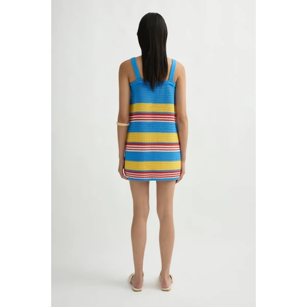 Posse Tammy Dress in Blue Multistripe | Midi Dresses | Luxury Shoes , view 5