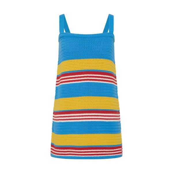 Posse Tammy Dress in Blue Multistripe | Midi Dresses | Luxury Shoes 