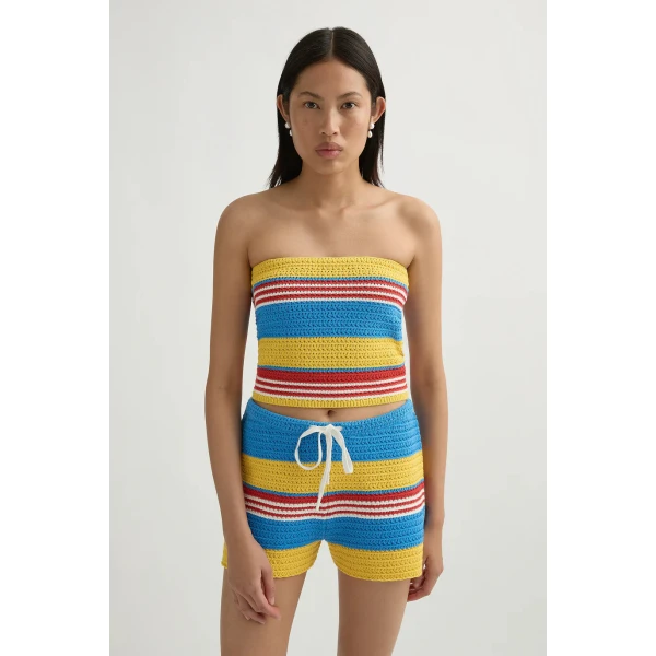 Posse Tammy Short in Blue Multistripe | Shorts | Luxury Shoes , view 4