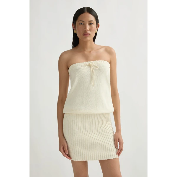 Posse Teo Strapless Dress in Ivory | Midi Dresses | Luxury Shoes , view 2