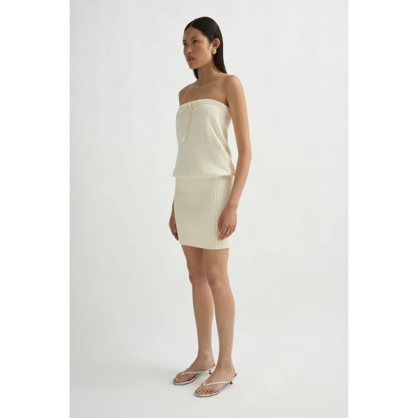 Posse Teo Strapless Dress in Ivory | Midi Dresses | Luxury Shoes , view 3