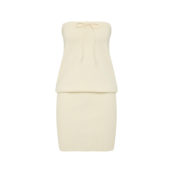 Posse Teo Strapless Dress in Ivory | Midi Dresses | Luxury Shoes 