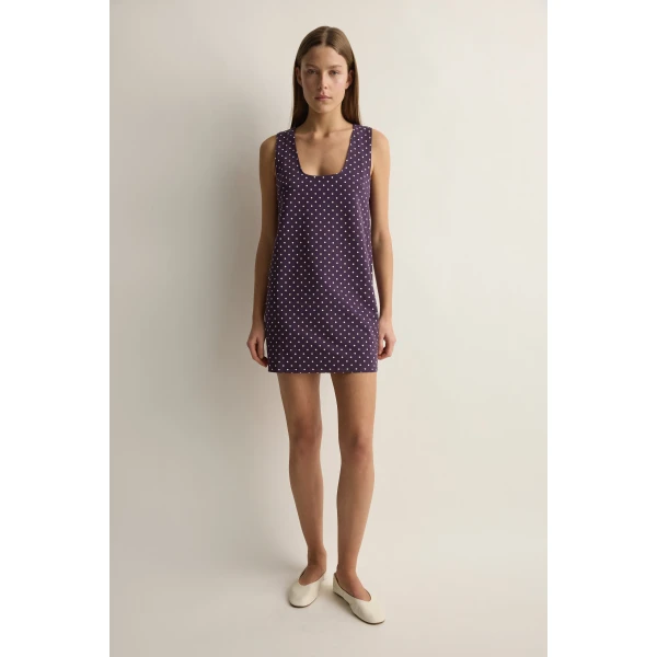 Posse Tommy Dress in Purple Ivory Polka Dot | Midi Dresses | Luxury Shoes , view 2